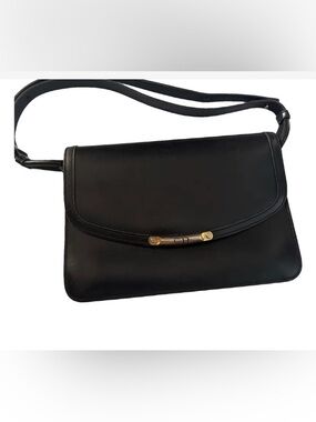 VINTAGE Authentic Christian Dior Black Leather Bag with Gold/silver Accent